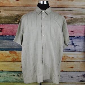 Geoffrey Beene Tan Checkered Rayon Polyester Short Sleeve Button Mens XXL Shirt